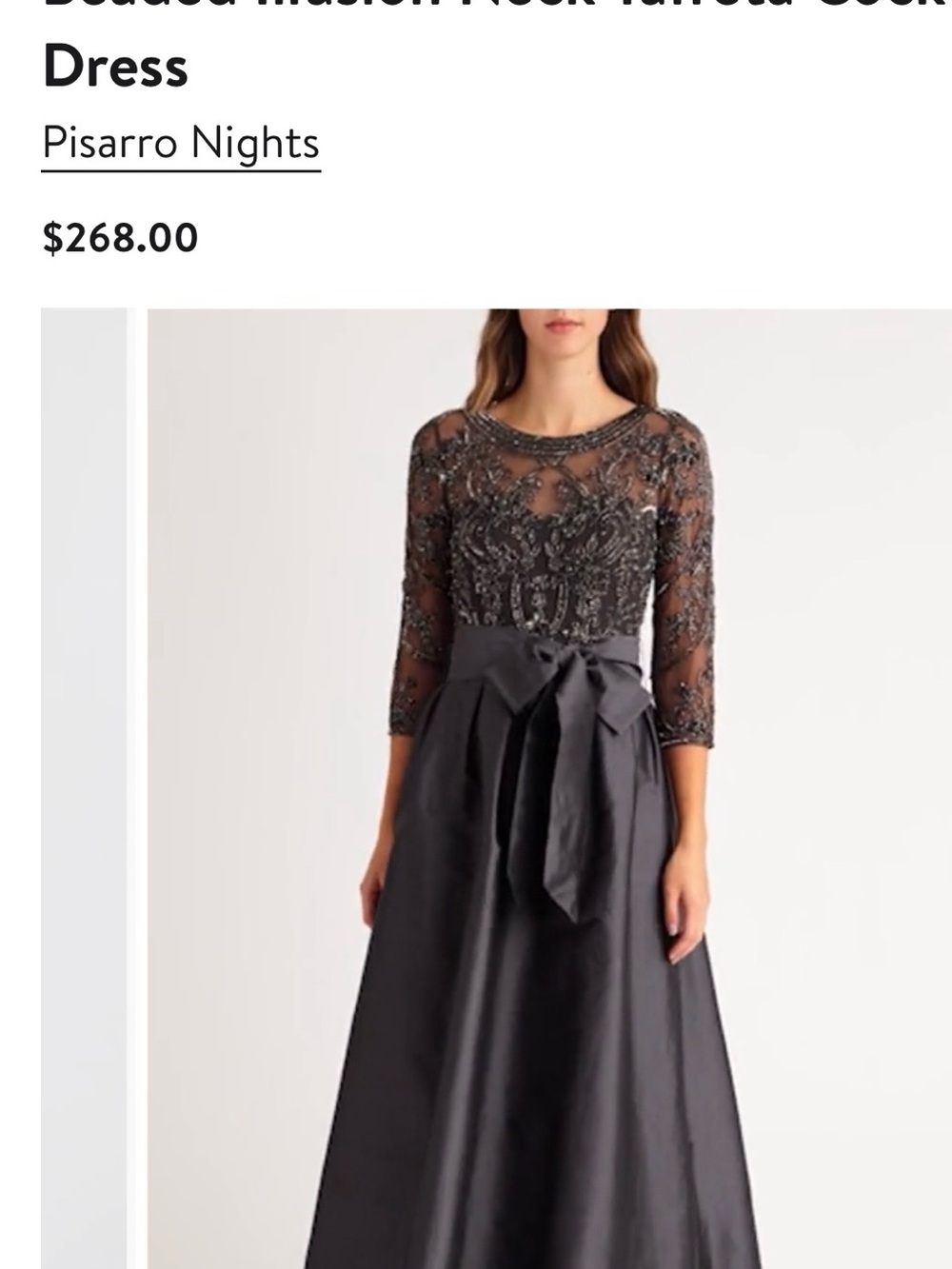 Pisarro Nights charcoal Beaded Illusion Long Sleeve Gown